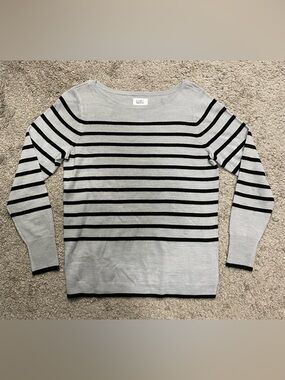 croft & barrow Light Gray and Black Striped Scoop Neck Sweater